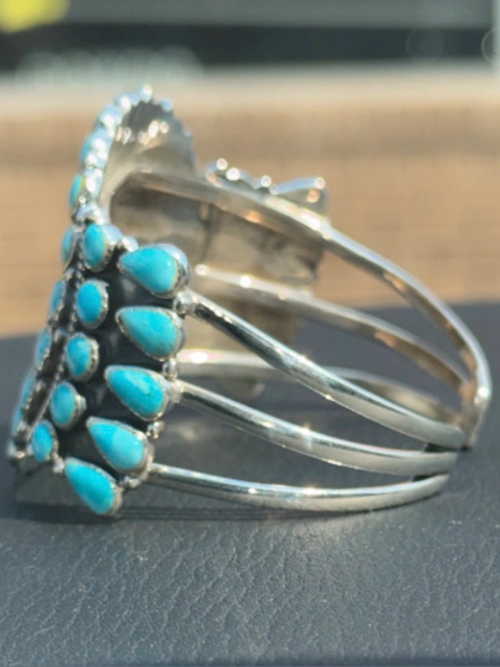 Vintage Native American Turquoise Cluster Cuff Bracelet - Picture 2 of 7